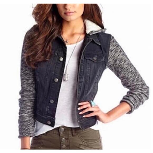 Free People Jackets & Blazers - Free People Womens Distressed Black Denim Cropped Jean Jacket Hoodie, S